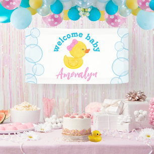Girl Rubber Duck Begrüßungsname Hängend Banner
