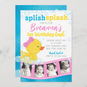 Girl Rubber Duck Filmstrip Multi Picture Geburtsta Einladung
