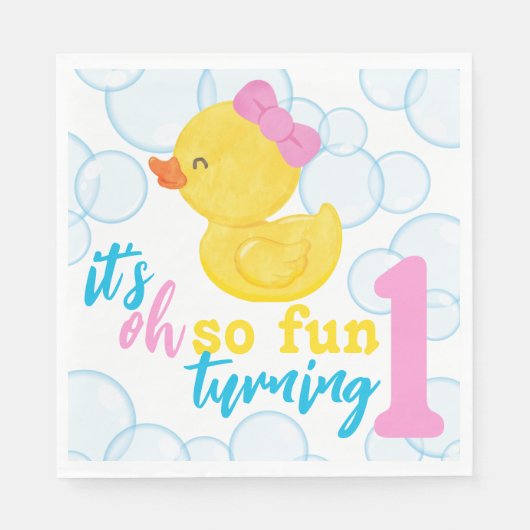 Girl Rubber Duck macht einen ersten Geburtstag Serviette (Vorderseite)