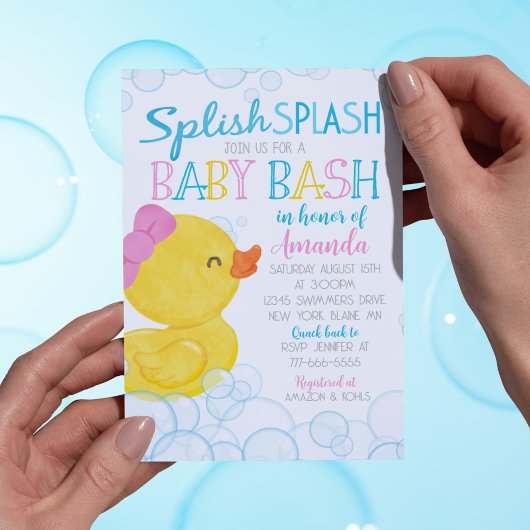 Girl Rubber Duck Splish Splash Baby Dusche Einladung