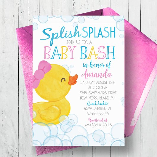 Girl Rubber Duck Splish Splash Baby Dusche Einladung