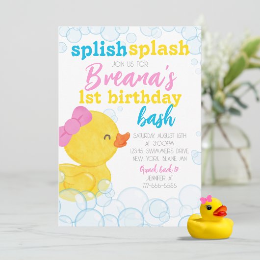 Girl Rubber Duck Splish Splash Geburtstag Einladung