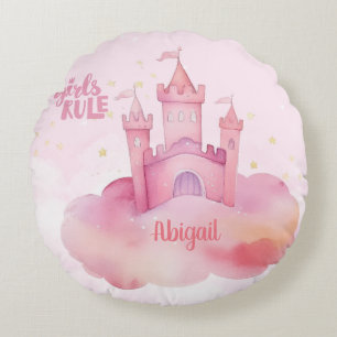 Girl Rule Palace auf der rosa Cloud Rundes Kissen