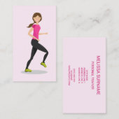 Girl Running Illustration Pink Personal Trainer Visitenkarte (Vorne/Hinten)
