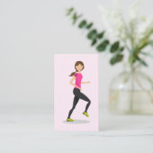 Girl Running Illustration Pink Personal Trainer Visitenkarte (Stehend Vorderseite)