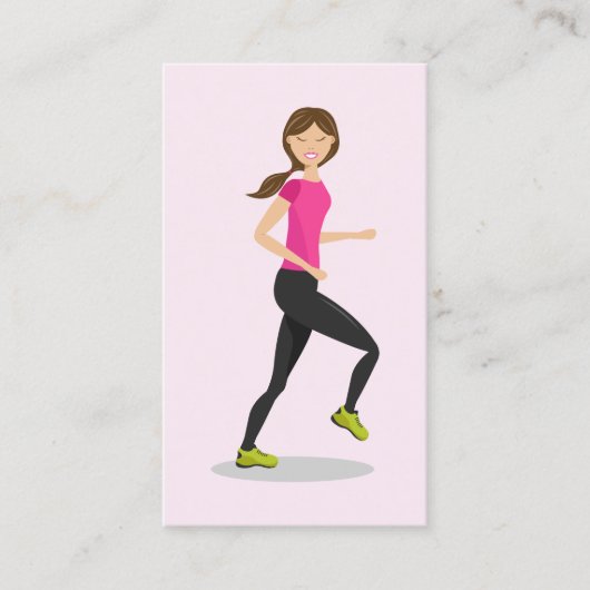 Girl Running Illustration Pink Personal Trainer Visitenkarte (Vorderseite)