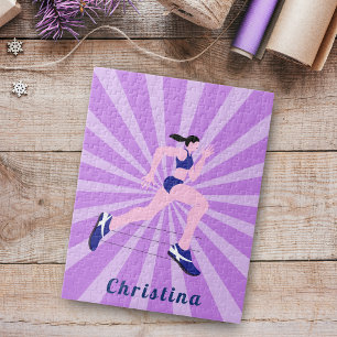 Girl Running Marathon Runner Jogger Pink Name Nied Puzzle