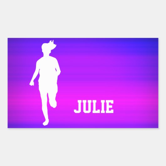 Girl Running; Violet Blue und Magenta Rechteckiger Aufkleber (Vorderseite)