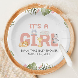 Girl Safari Animal Baby Shower Pappteller