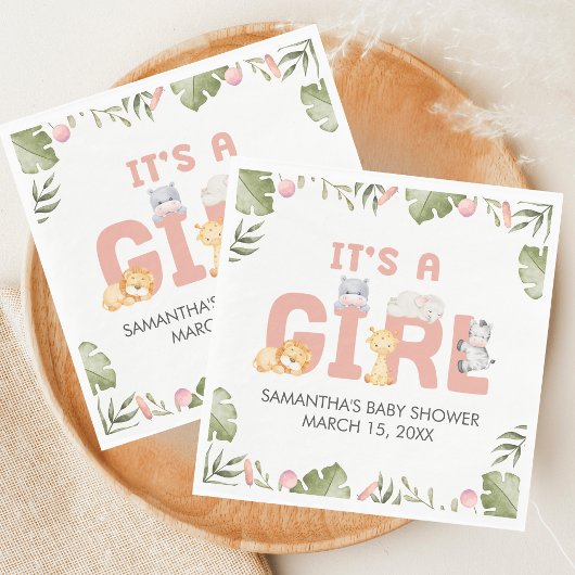 Girl Safari Animal Baby Shower  Serviette