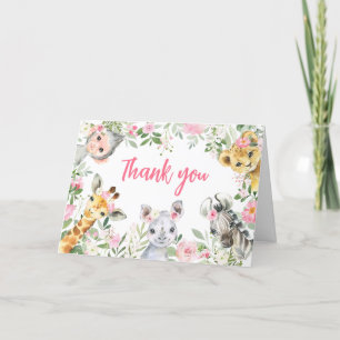 Girl Safari Animals Baby Dusche Dankeskarte