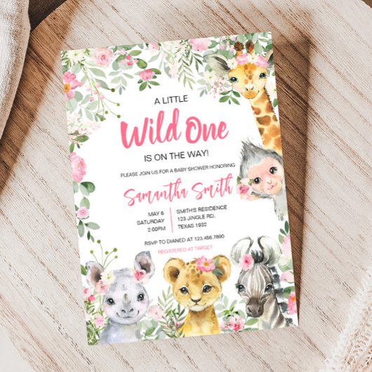 Girl Safari Animals Baby Dusche Einladung