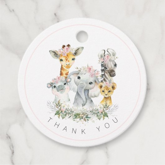 Girl Safari Animals Baby Dusche Geschenkanhänger (Vorderseite)