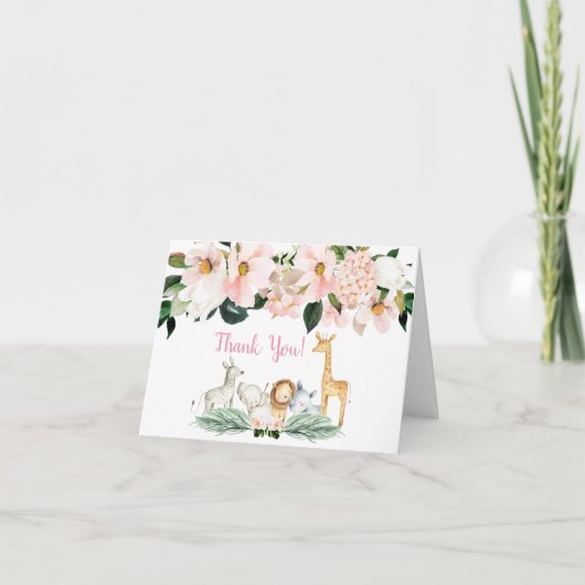 Girl Safari Animals Kinderdusche Danke Karte (Vorderseite)