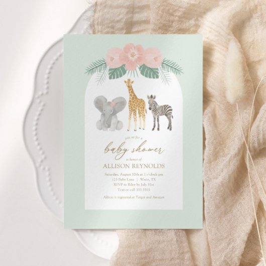 Girl Safari Animals Kinderdusche Einladung