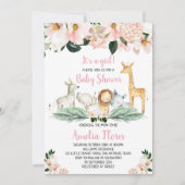 Girl Safari Animals Kinderdusche Einladung (Vorderseite)