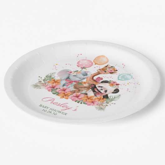 Girl Safari Animals Pappteller (Schrägansicht)