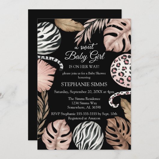 Girl Safari Baby Dusche Einladung (Vorne/Hinten)
