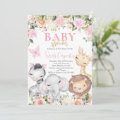 Girl Safari Baby Shower Einladung (Stehend Vorderseite)