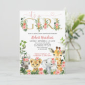 Girl Safari Baby Shower Einladung (Stehend Vorderseite)