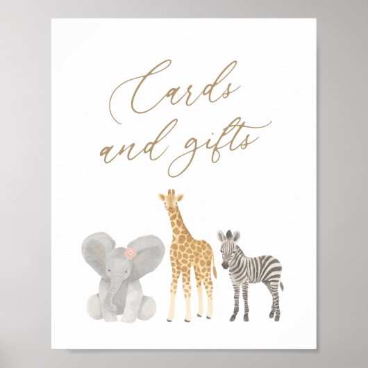Girl Safari Babyduschkarten und Geschenkschild Poster (Vorne)
