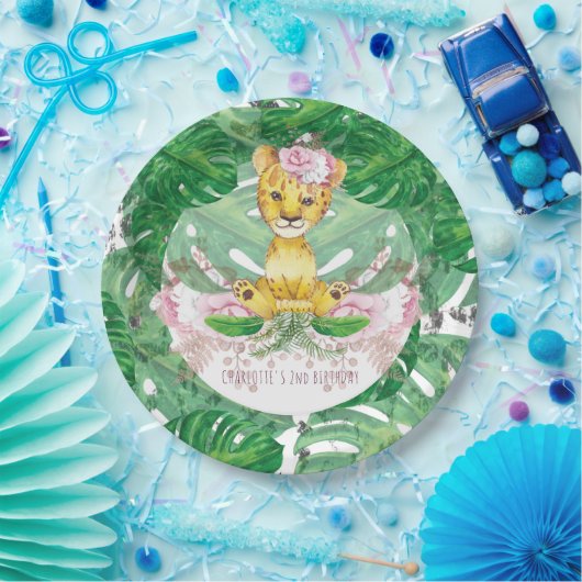 Girl Safari Lion Illustration Personalisiert Pappteller (Party)