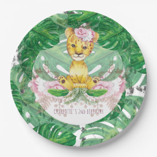 Girl Safari Lion Illustration Personalisiert Pappteller