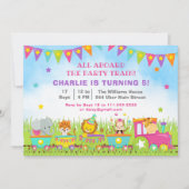 Girl Safari Tiere Geburtstagsparty Train Einladung (Vorderseite)