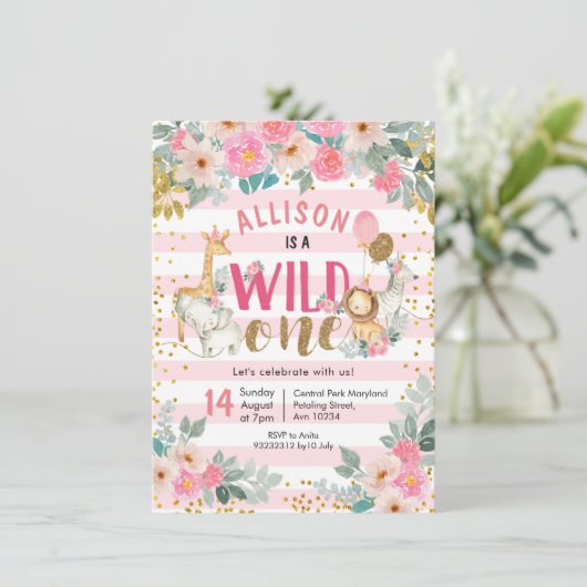 Girl-Safari-Wild Einladung zum Geburtstag (Stehend Vorderseite)