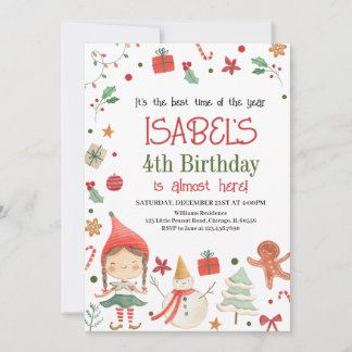 Girl Santa Elf Birthday Einladung