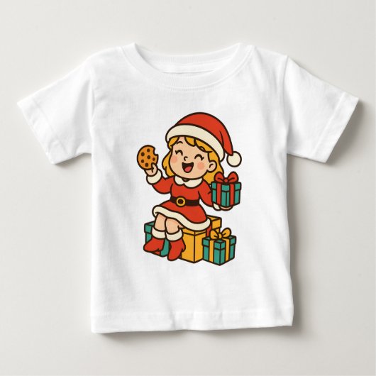 Girl Santa with Cookies and Gifts Baby T-shirt (Vorderseite)