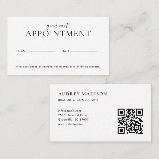 Girl Scannable QR Code White Terminkarte (Vorne/Hinten)