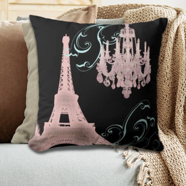 Girl-schicke Retro-Mode-Paris-Eiffelturm Kissen (girly chic retro fashion paris eiffel tower throw pillow)