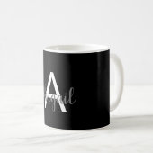 Girl-Schwarz-weißer moderner Monogramm-Name Kaffeetasse (VorderseiteRechts)