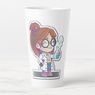 Girl Scientist Sticker Art Latte Tasse