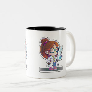 Girl Scientist Sticker Art Two-Tone Tasse, 11 oz Zweifarbige Tasse