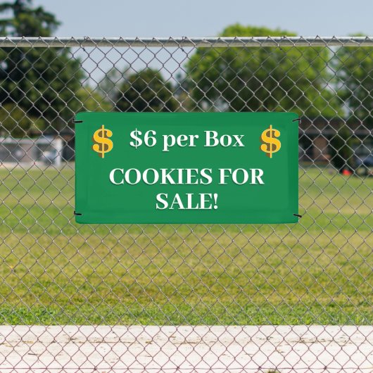 Girl Scout Green Dollar Sign Cookie For Sale Banner (InSitu)