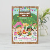Girl Scouts Camping Birthday Party  Einladung (Stehend Vorderseite)
