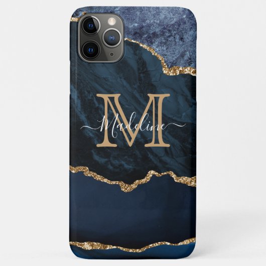 Girl Script Monogram Navy Blue Agate Geode Case-Mate iPhone Hülle (Rückseite)