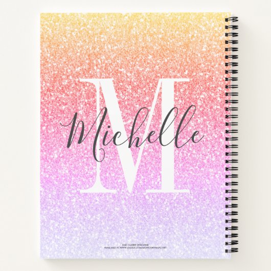 Girl Script Rainbow Glitzer Glitzern Monogram Notizblock (Rückseite)