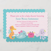 Girl Sea Animals Ocean Life Kinderdusche Einladung (Vorne/Hinten)