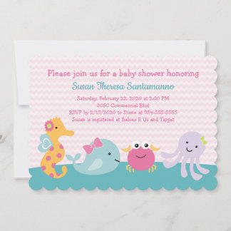 Girl Sea Animals Ocean Life Kinderdusche Einladung