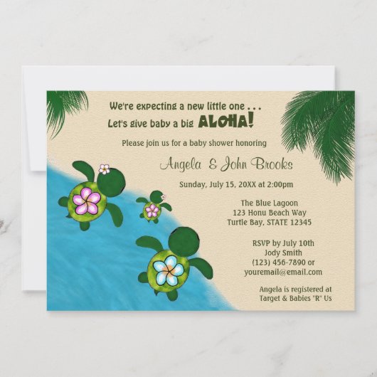 GIRL Sea TURTLE Baby Shower Invite PINK (Honu) 01B Einladung (Vorderseite)
