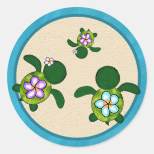 GIRL Sea TURTLE Kinderdusche (Honu)04B Siegel Aufk Runder Aufkleber