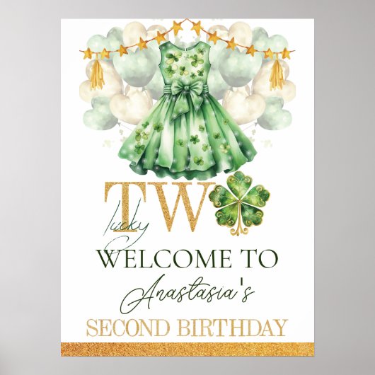 Girl Second Birthday St Patrick's Day Personalisie Poster (Vorne)