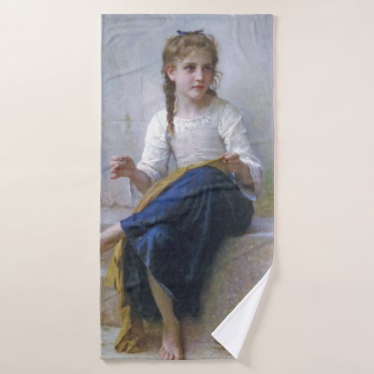 Girl Sewing, Bouguereau Badehandtuch (Badehandtuch)