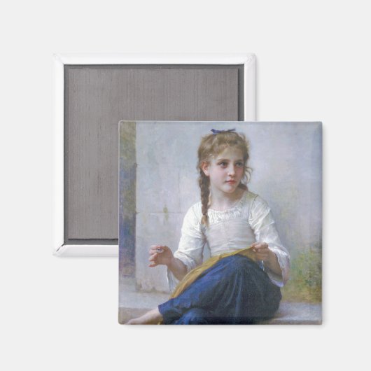 Girl Sewing, Bouguereau Magnet (Vorderseite/Rückseite)
