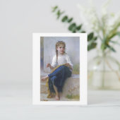 Girl Sewing, Bouguereau Postkarte (Stehend Vorderseite)