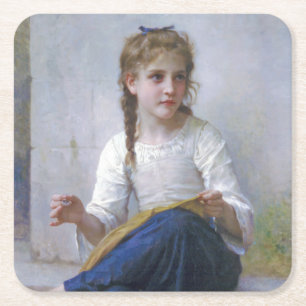 Girl Sewing, Bouguereau Rechteckiger Pappuntersetzer