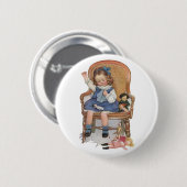 Girl Sewing Dolles Button (Vorne & Hinten)